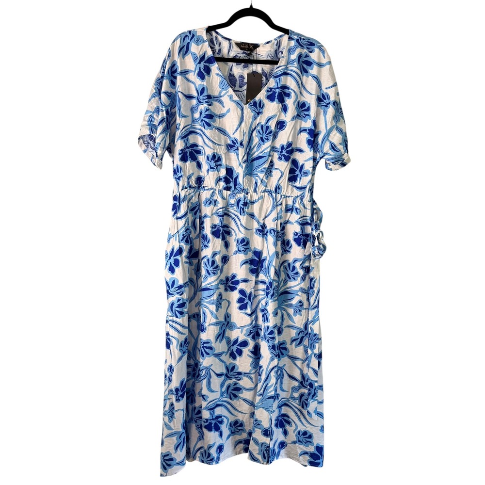 Seta T Floral Maxi Dress V Neck‎ Short Sleeve Casual Summer Dress XL - Picture 6 of 9